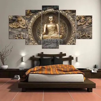

Home Wall Art Buddha Statue Modern Canvas Printed Poster Pictures 5 Piece Buddha Meditation Abstract Painting Living Room Decor