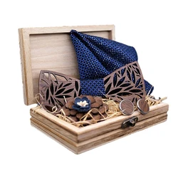 Handmade Mens Wood Bow Tie with Matching Pocket Square and Men's Cufflinks Set