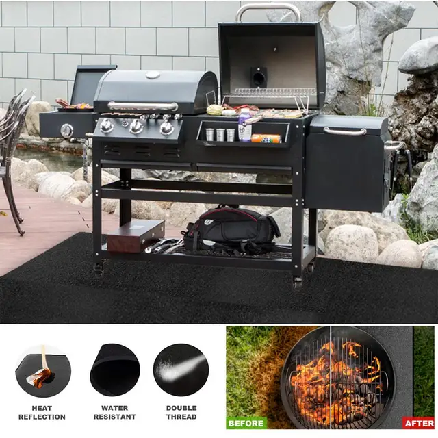 A Grill Fedélzeti Terasz Védőszőnyege Alatt Kültéri Gáz Bbq Padló Szőnyeg Tűzálló Pad Mosható Teraszpadló #Dropsh