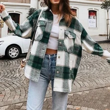 

Womens Casual Stylish Loose Button Up Turn Down Neck Plaid Shirt Jackets Coat Winter Plus Size Athleisure Shackets Outwear