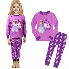 Новая весенне-осенняя Хлопковая пижама с длинными рукавами для девочек, детская одежда для сна пижамы для девочек с героями мультфильмов София, от 2 до 7 лет
