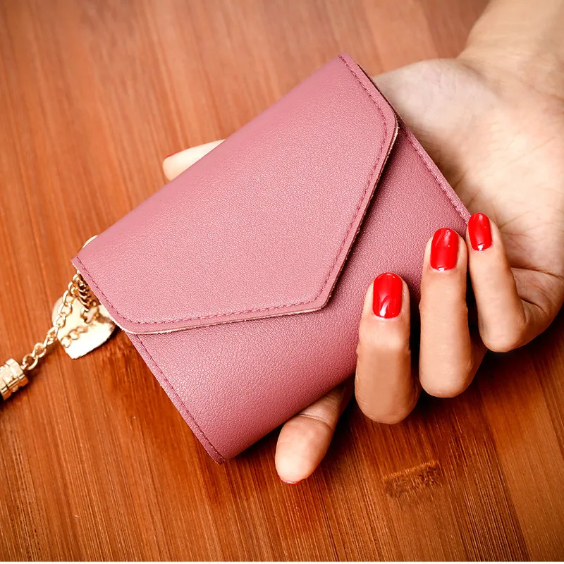 

Women's Short Korean-style Wallet Tassled Pendant Embossed Leather Wallet Card Bit More Purse