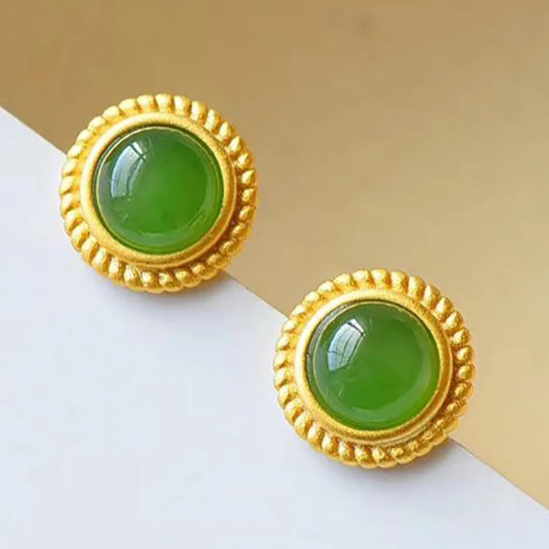 Серьги из натурального серебра Hetian jasper инкрустированные драгоценными камнями