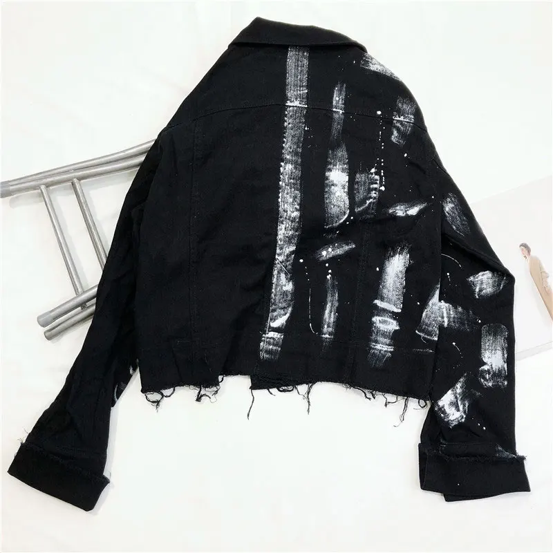 Chaquetas Mujer Свободная джинсовая куртка для женщин граффити Пальто черное винтажное пальто BF куртка-бомбер джинсовое пальто для женщин оверсайз