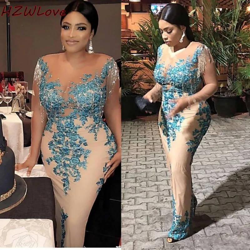 Aso Ebi платье для матери невесты с кистями из бусин жемчуга большого размера в африканском стиле нигерийские кружевные Блестки Бальные платья русалки чистой шеи Иллюзия с длинными рукавами пикантное платье для выпускного