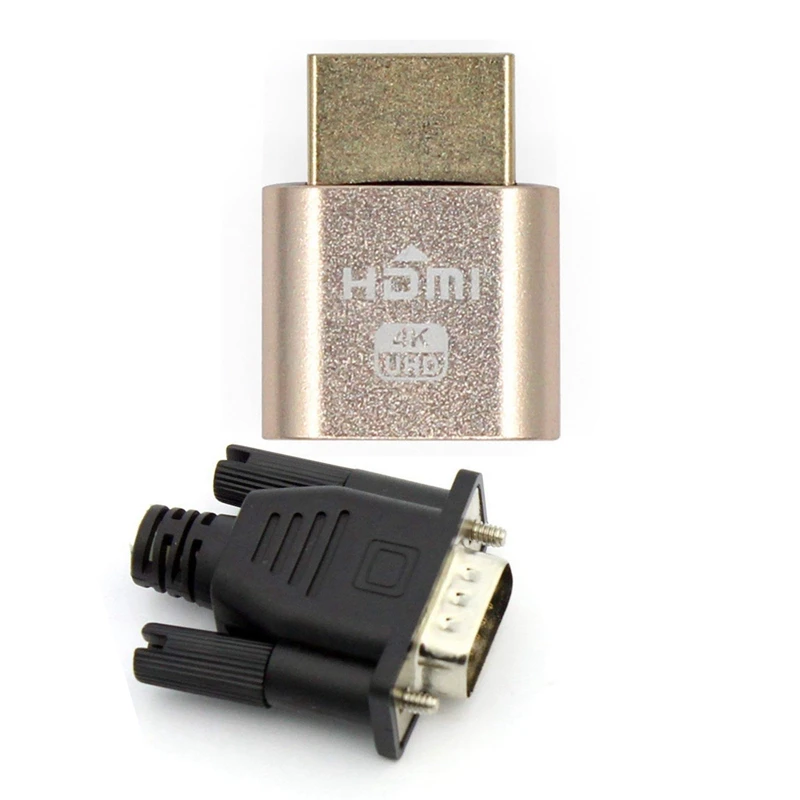 2 шт. VGA адаптер виртуального дисплея: 1 шт. HDMI DDC EDID пустышка штекер Безголовый призрак эмулятор отображения блокировочная пластина и 1 шт. мужской манекен