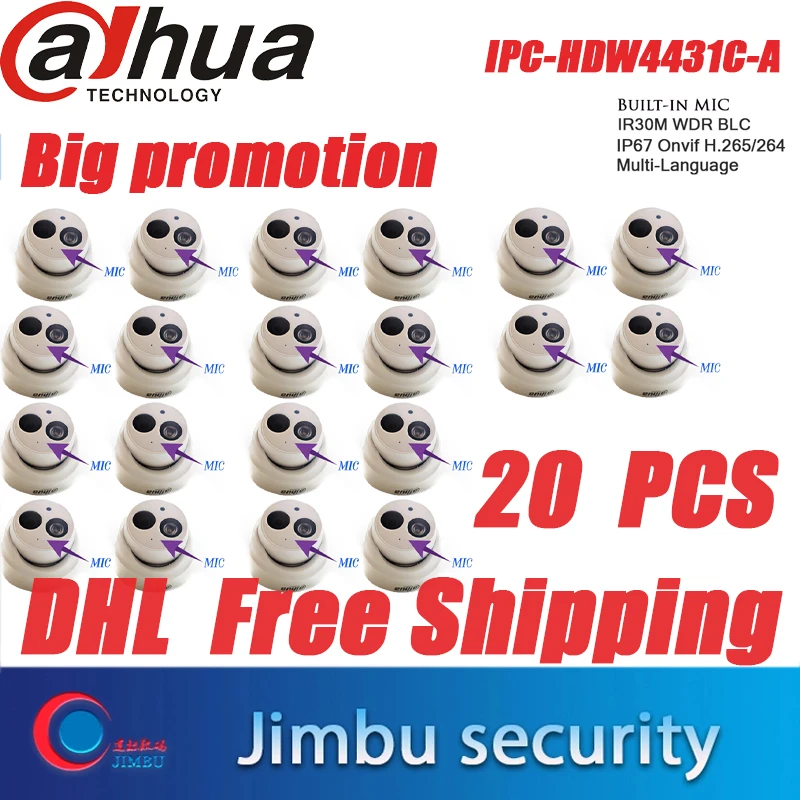 

Dahua IP Camera IPC-HDW4431C-A 20PCS/lot 4MP Poe IR30MCamera H.265 H.264 IVS WDR Built-in MIC cctv network multi language ONVIF