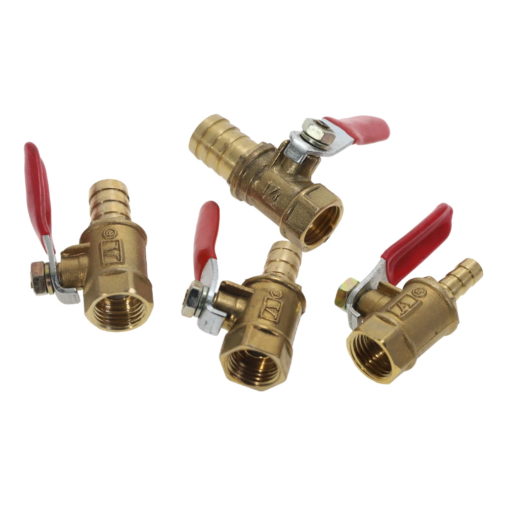 

Brass Barbed Ball Valve 6-10 Hose Barb 1/8'' 1/2'' 1/4'' 3/8" Female Thread Connector Joint Copper Pipe Fitting Coupler Adapter