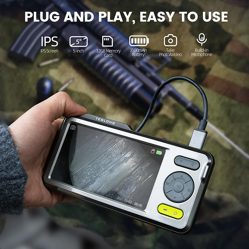 Teslong Rifle Borescope with 5" Screen,  Visual Gun Cleaning Camera- Fits .20 Caliber & Larger w/45-inch Flexible Probe 2