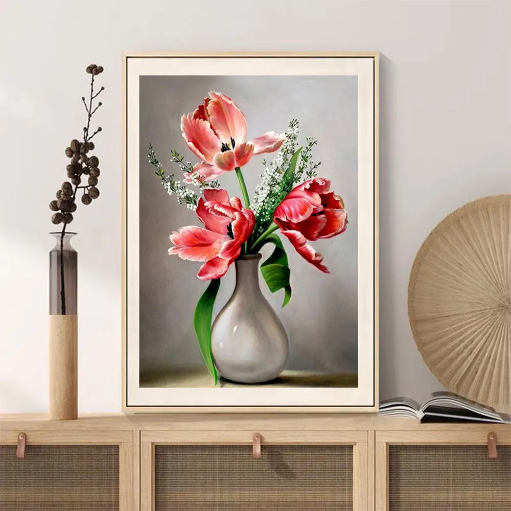 5D DIY Diamond Painting Orchid Rhinestone Picture Flower Diamond Embroidery Vase Cross Stitch Mosaic Drill Landscape Home Decor