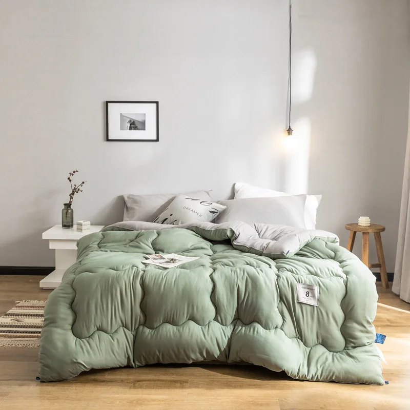 Новое Утепленное зимнее теплое хлопковое домашнее удобное стеганое одеяло однотонное бархатное стеганое одеяло - Цвет: Светло-зеленый