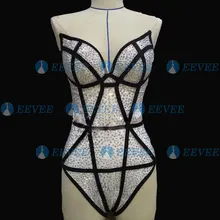 Сексуальный женский костюм певицы Белый Полный Стразы боди бар dj ds сценический костюм, одежда для женщин танцоров певица шоу на сцене