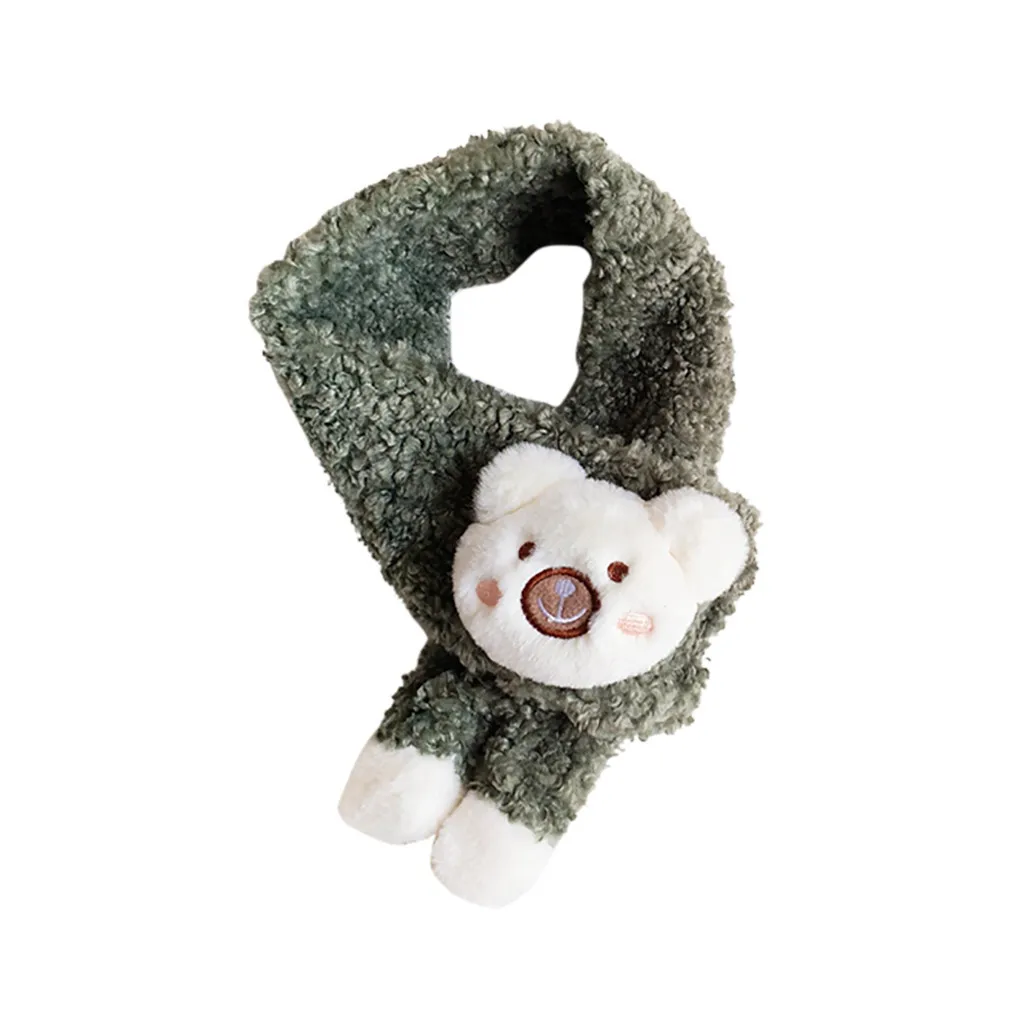 Зеленый Cute Bear Pattern Scarf Warm Knitted Scarf Lovely New Autumn Winter Boys Girls Baby Patchwork Scarf Warm Knitted Scarves 19Oct07 - Цвет: Зеленый