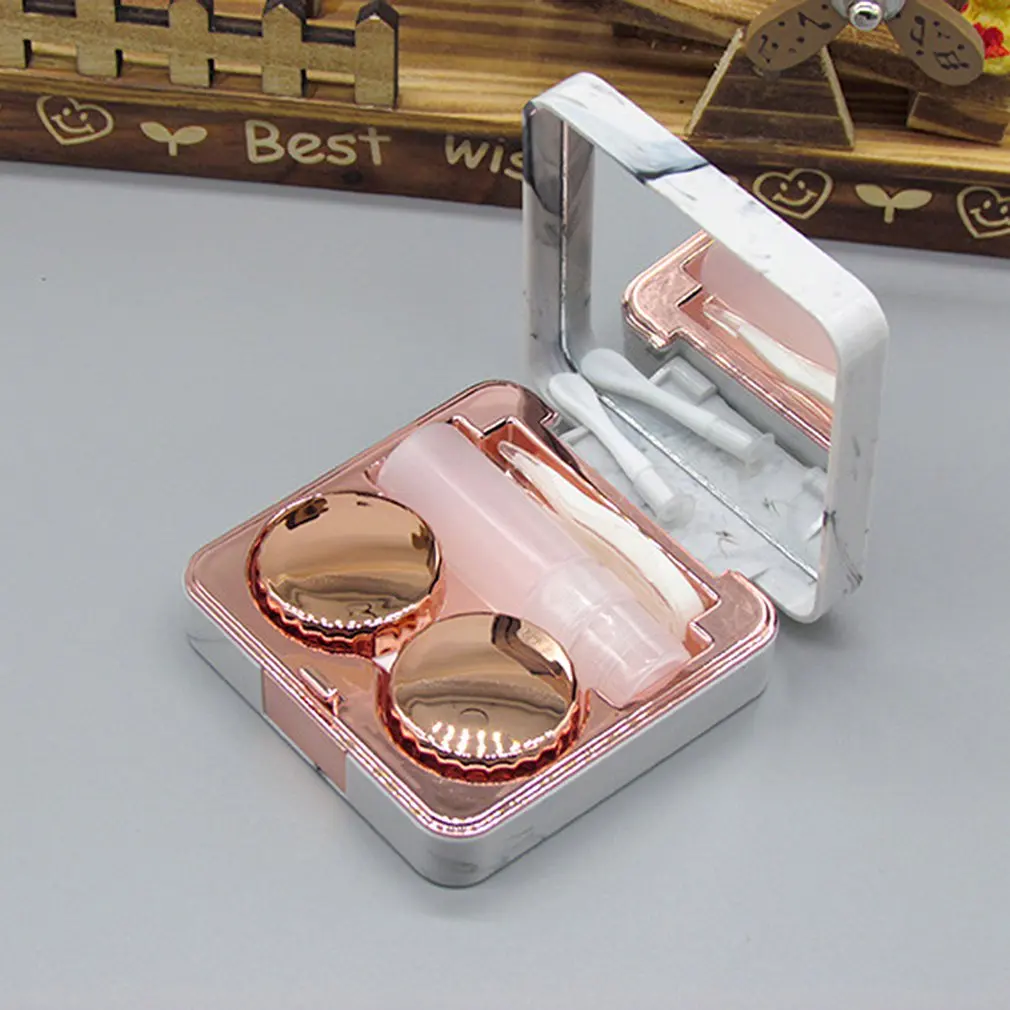Marble Contact Lens Case Beauty Box Companion Box Glasses Case Portable Invisible Mirror Box Protection