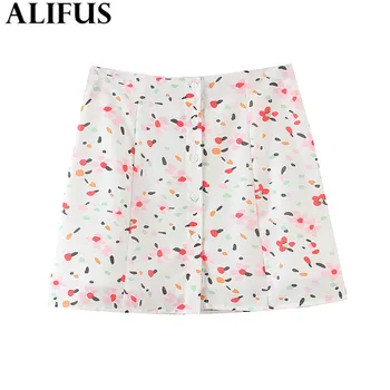 

Fashion Za Women Skirts Print 2020 Spring Autumn Button Skirt Elegant High Waist Mini Straight Female Ladies