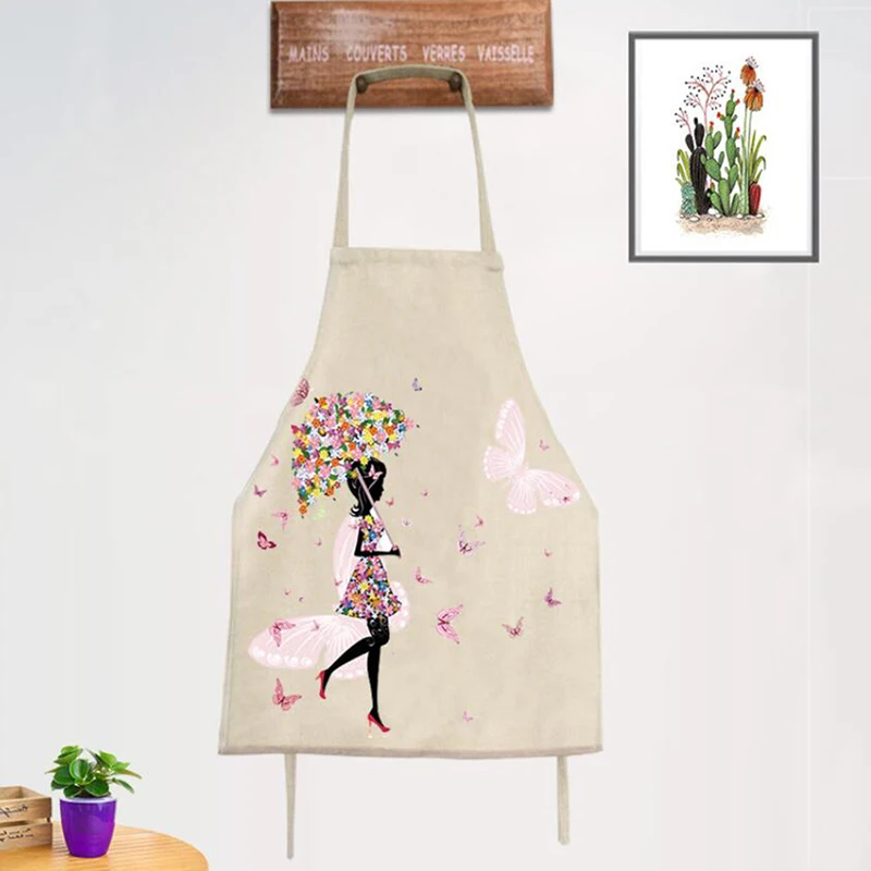1 Pc Flower Butterfly Girl Printed Kitchen Aprons Women Home Cooking Baking Waist Bib Pinafore - Цвет: style 1