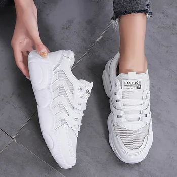 

2020 casual sneakers white shoes women walking spring and summer Korean version of the wild net student lace-up dad sneakers