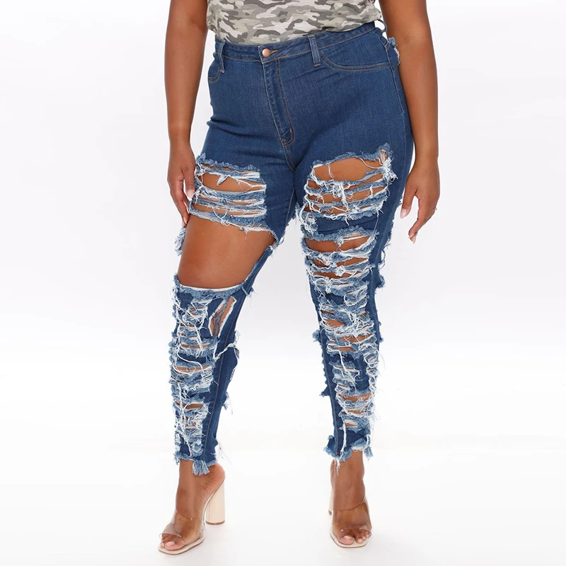 

Dilusoo Women Ripped Plus Size Jeans Pants Skinny Elastic Pencil Pants Woman High Waist Hip Hop Jeans Lady Oversize Fat Trouser