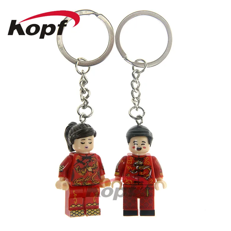 

Bride and Bridegroom With Keychain Handmade Key Chain Ring Custom Made Bricks Action Building Blocks Children Gift Toys KL9010