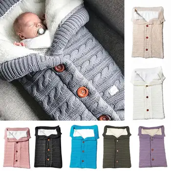 

Winter Newborn Infant Baby Button Knitted Warm Swaddle Sleeping Bag Blanket Bedding supplies Sleeping Bags for children kids