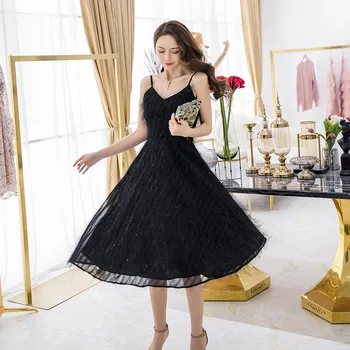 

Woman 2019 Black Bright Silk Tassels Chiffon Camisole Dress High Waist Small Full Dresses