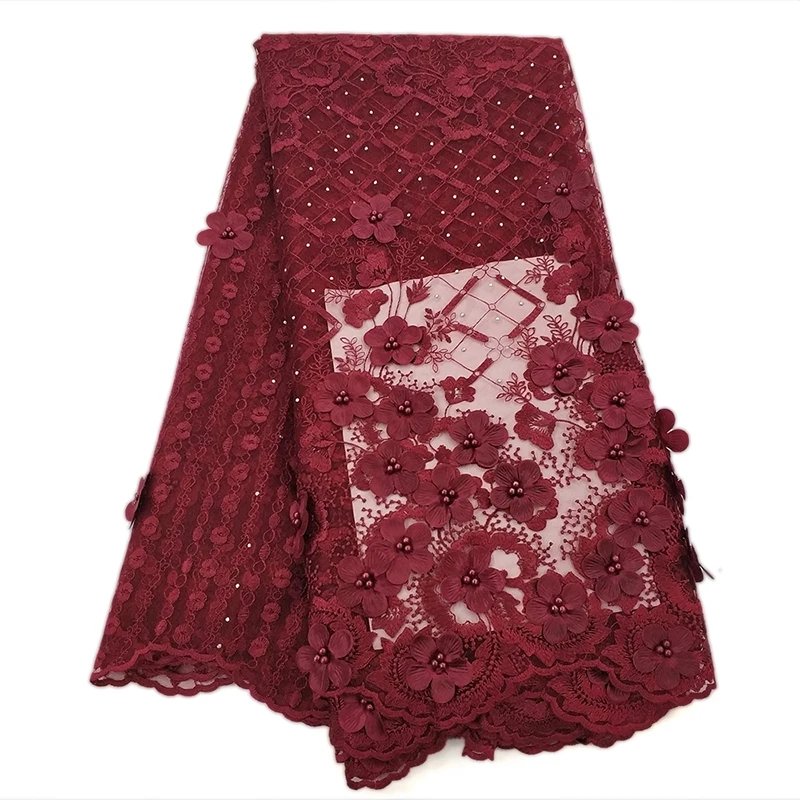 

2019 Newest 3D Applique Embroidery French Net Tulle Lace Nigerian Mesh Fabric Women's Wedding Dress 5 Yards African Lace Fabric
