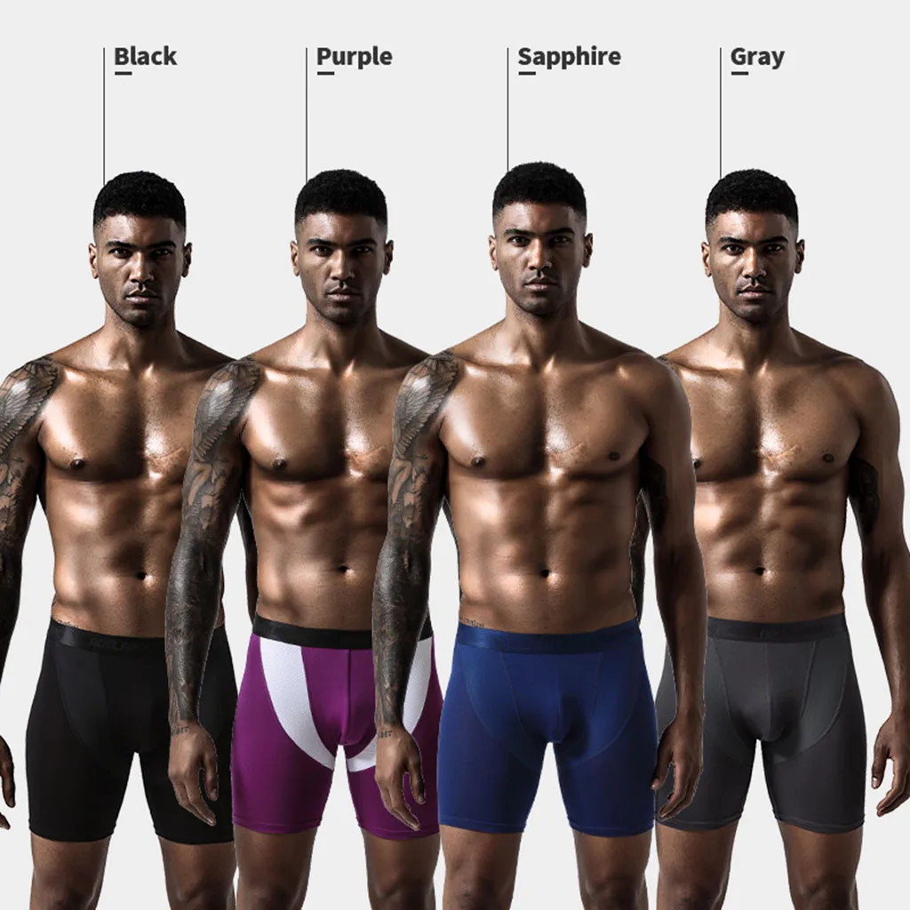 Мужское сексуальное эластичное тонкое дышащее Спортивное нижнее белье, быстросохнущие длинные плоские трусы, мужские боксеры, мужское нижнее белье