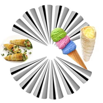 

12pcs/pack Cream Horn Molds Cannoli Tubes Ice Cream Mold Stainless Steel Puff Pastry Waffle Cone Roll Horn Croissant Mold