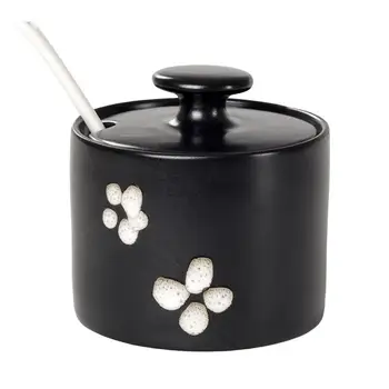 

3pcs/set Illustration Hand Painted Ceramics Spice Jar Japanese-style Kitchen Storage Seasoning Tool With Lid and Spoon