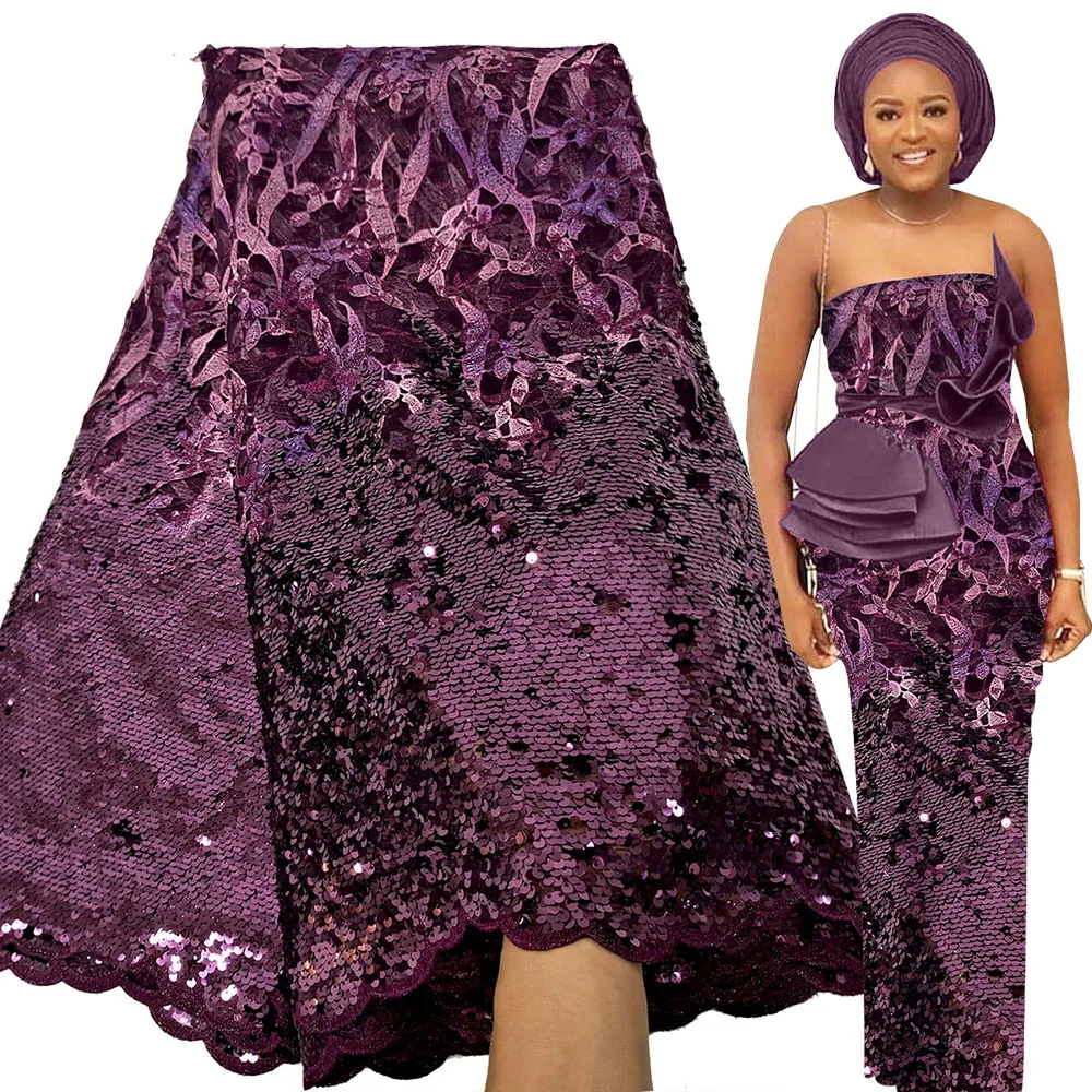 

Fabricbob Sequence Embroidery French Net Lace Fabric High Quality African Lace Fabric 2023 Nigerian Asoebi Style Sewing Material