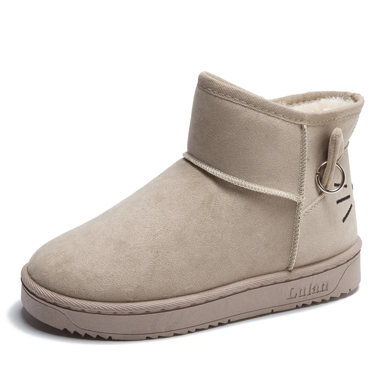 

2019 Women Snow Boots Winter Fur Ankle Boot Female Bowtie Warmer Plush Suede Rubber Flat Slip On Fashion Platform Ladies Shoes