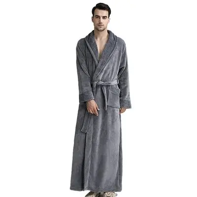 Mens Long Flannel Cotton Warm Spa Bathrobe Robe Sleepwear Men's Sleep& Lounge Robes C81 - Цвет: 5