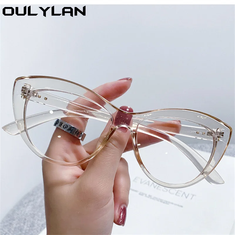 

Oulylan Trends Office Anti Blue Light Red Cat Eye Glasses Frames Women Computer Spectacles Fashion Men Optical Eyeglasses