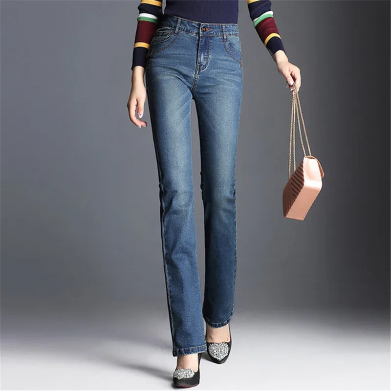 Трендовые женские джинсы с высокой талией, прямые тонкие джинсовые штаны для женщин, новинка, высокие эластичные брюки для девушек размера плюс 26-33 DS50994 - Цвет: Deep blue 4