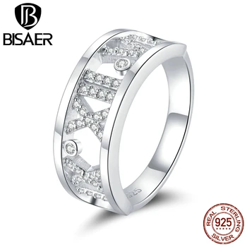 

BISAER 2020 925 Sterling Silver Roman Numeral Ring Size 6 7 8 for Girl Simple Design Fashion Ring For Party Ring Jewelry HSR687