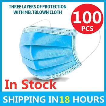 

100Pcs Mask Disposable Nonwove 3 Layer Ply Filter Mask mouth Face mask filter safe Anti Gas Dust Mouth Face Masks In Stock