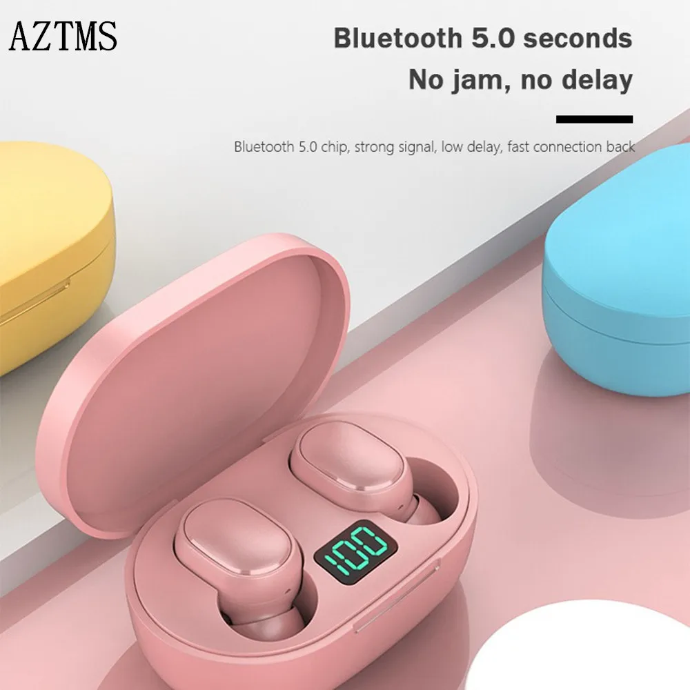 aztms new Bluetooth Earphone e6s LED Display Wireless Headsets with Mic Stereo Waterproof Mini In ear Earbuds for All smartphone