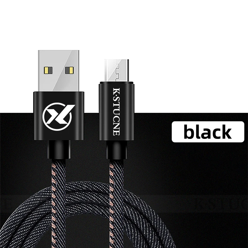 KSTUCNE Micro USB кабель 2.4A 1 м 2 м Быстрая Зарядка Кабель Microusb для samsung Xiaomi htc Android мобильный телефон провод кабель - Цвет: Черный