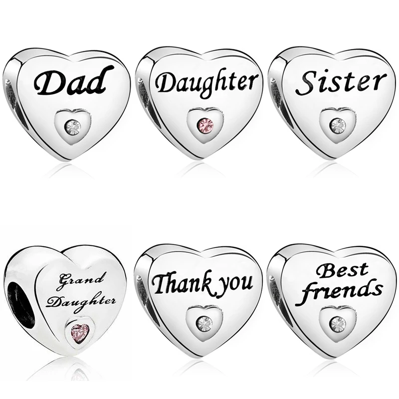 Fit Original Pandora Charms Bracelet Women Sister Dad Heart Beads For Jewelry Making Love Father's Day Gift - Beads - AliExpress