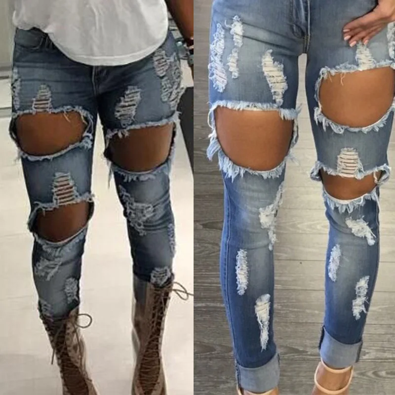 thigh ripped jeans womens