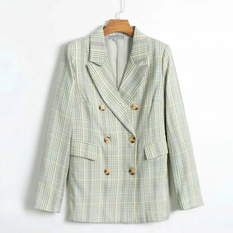

Casual women's jacket suit 2019 autumn new double-breasted plaid ladies blazer Slim office jacket Fashion women's suit
