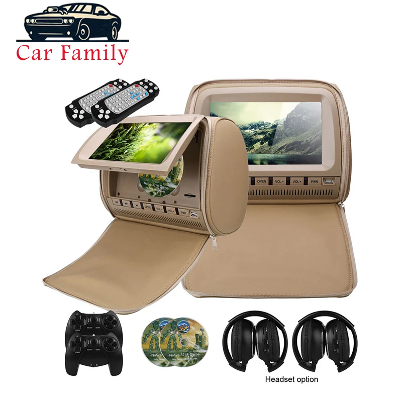 2X 7/" In Headrest Monitor with MP5 Player Built in Speakers Remote Tan MAX