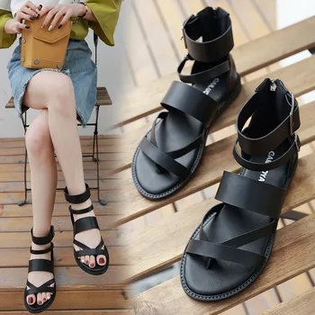 

SWYIVY Sandles Women Flat Summer Shoes Rome Sandles Open-Toe Female Casual Beach Shoes Women Shoes Gladiator Sandles