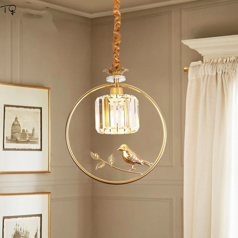 

Bird Lamp Modern Simple Atmosphere Gold K9 Crystal Pendant Lights Led Iron Art American Individual Bedroom Living Room Corridor