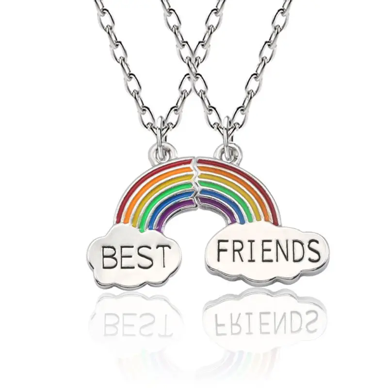 

2Pc Colorful Rainbow Clouds Pendant Puzzle Necklace Best Friend BFF Jewelry Kids