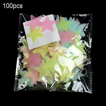 

100PC Kids Bedroom Fluorescent Glow In The Dark Stars Glow Wall Stickers Stars Luminous luminous glow sticker color