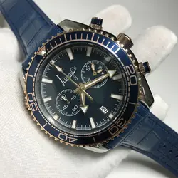 Роскошные Брендовые Часы день кварцевые Blaue dail часы с функцией хронографа работает из нержавеющей стали Чехол кожаный ремешок качество AAA