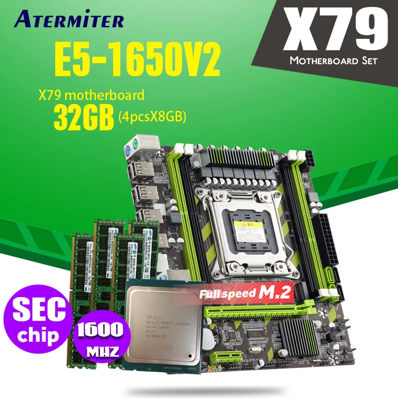 Материнская плата Atermiter X79 X79G LGA2011 mini-ATX combos E5 1650 V2 SR1AQ CPU 4 шт. x 8 ГБ = 32 DDR3 ОЗУ 1600 МГц PC3
