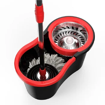 

SOKOLTEC Stainless Steel Basket Microfiber Mop Floor Cleaning Rotary Mop Hand Washing Squeeze Bucket Simple Spiral Mop Black