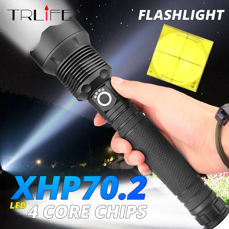 Яркий светодиодный светильник XHP70.2 XHP50 с подзарядкой от USB, мощный фонарь, водонепроницаемый фонарь с зумом, охотничий светильник, 18650 или 26650 Batte